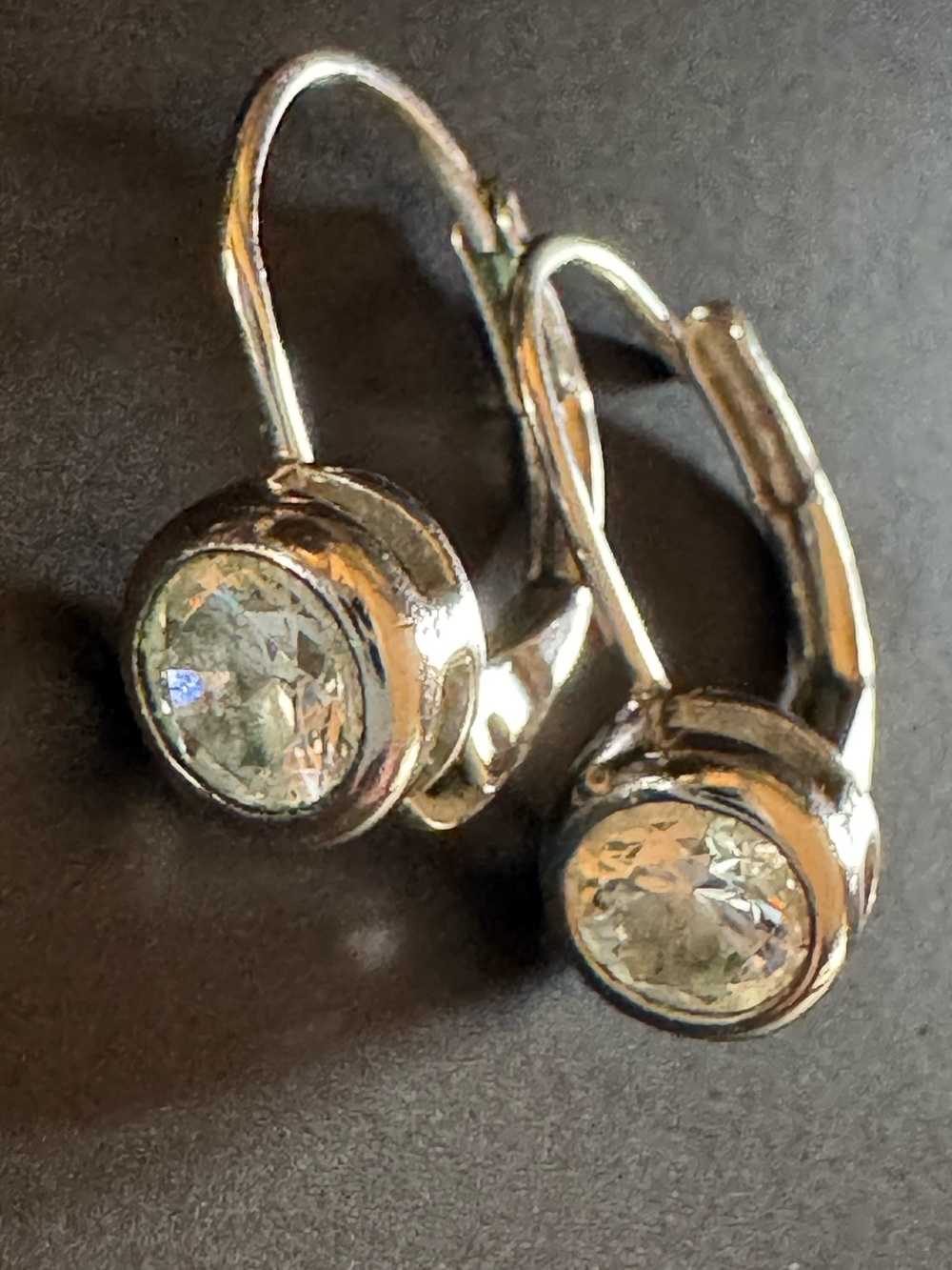 Silver Tone Bezel Set CZ Leverback Earrings Classic Minimalist Sparkle - Picture 5 of 5